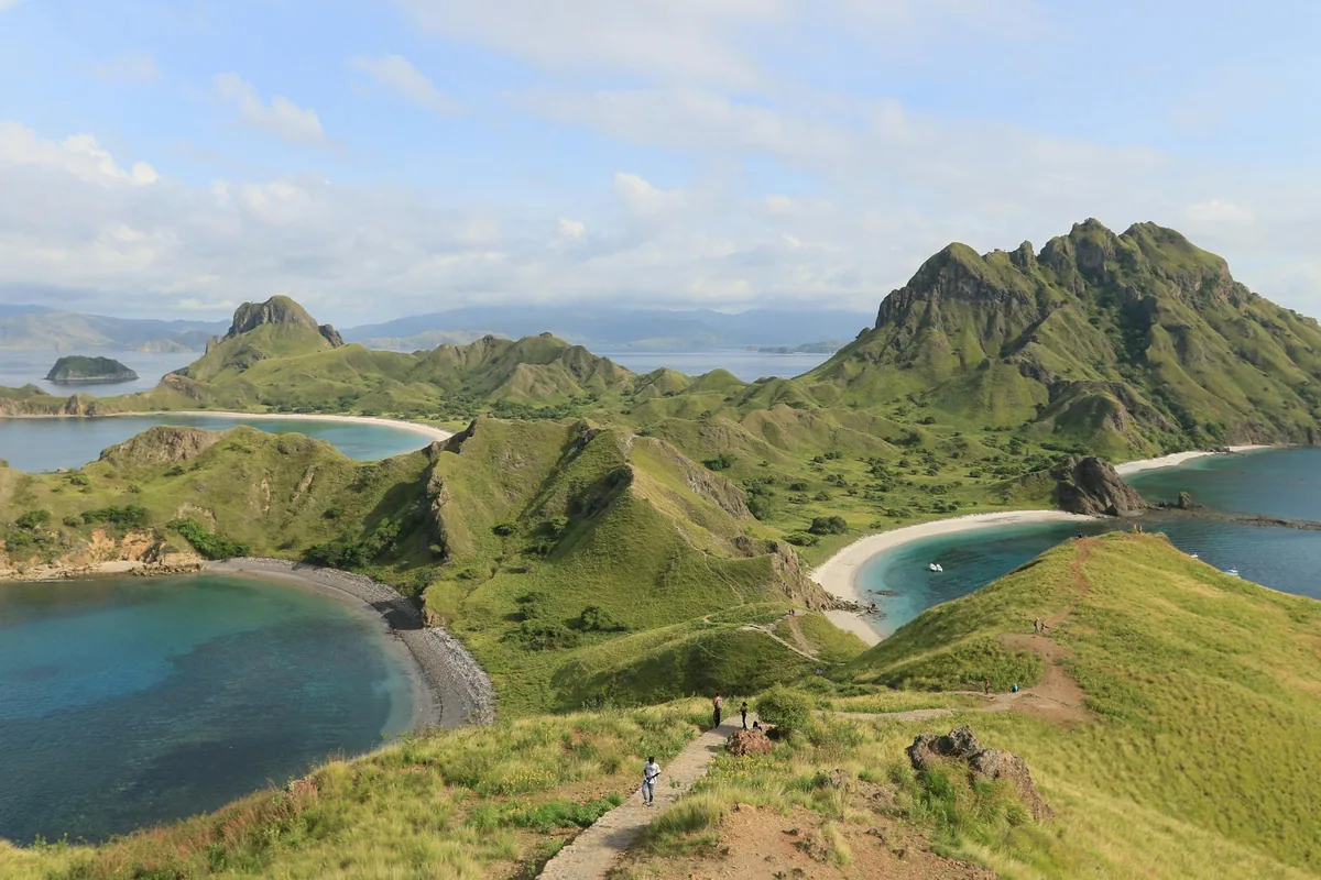 Padar Island three-bay panoramic view from the summit, Komodo National Park Indonesia
